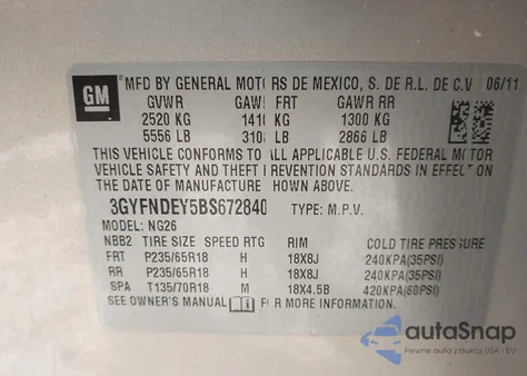 2011 Cadillac Srx Luxury Collection из США, поврежденный, VIN 3GYFNDEY5BS672840